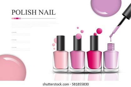 colorful nail lacquer bottles ads, vogue ads for vector design.