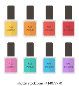 Colorful nail lacquer set, collection. Vector flat design illustration.