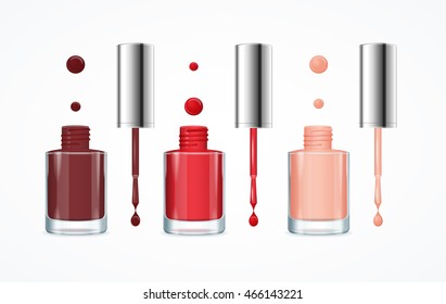 Colorful Nail Polish Open Bottle Set. Vector illustration