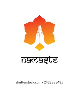 Colorful Namaste Symbol with Hands and Lotus Flower - Namaste Minimal typography - Indian welcome - Join Hands Flower