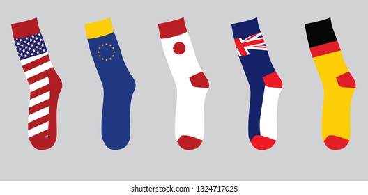 Colorful national flag socks. vector illustration 