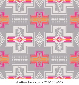 Colorful Native American geometric pattern. Vector colorful aztec southwestern geometric shape seamless pattern. Ethnic geometric pattern use for textile, home decoration elements, upholstery, etc.