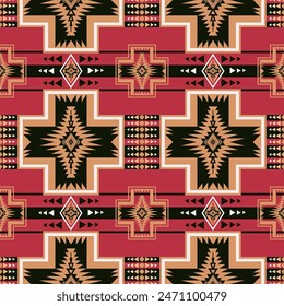 Colorful Native American geometric pattern. Vector colorful aztec southwestern geometric shape seamless pattern. Ethnic geometric pattern use for textile, home decoration elements, upholstery, etc.