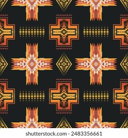 Colorful Native American geometric pattern. Vector colorful aztec southwestern geometric shape seamless pattern. Ethnic geometric pattern use for textile, home decoration elements, upholstery, etc.