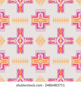 Colorful Native American geometric pattern. Vector colorful aztec southwestern geometric shape seamless pattern. Ethnic geometric pattern use for textile, home decoration elements, upholstery, etc.