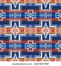 Colorful Native American geometric pattern. Vector colorful aztec southwestern geometric shape seamless pattern. Ethnic geometric pattern use for textile, home decoration elements, upholstery, etc.