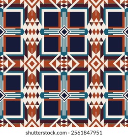 Colorful Native American geometric pattern. Vector colorful aztec southwestern geometric shape seamless pattern. Ethnic geometric pattern use for fabric, textile, home decoration elements, upholstery.