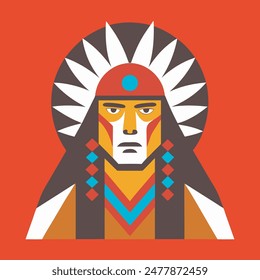 colorful Native American Indian Man Face