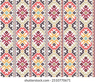 Colorful native American vertical tribal seamless ethnic pattern designed for fabric, textile, curtains, pillow or cushion case, and other prints