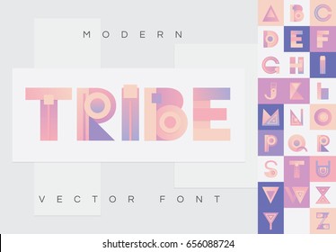 Colorful Native Styled Vector Font In Material Design Style With Modern Look, Colored In Pink, Purple And Orange Shades