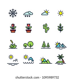 Colorful natural icons on white background