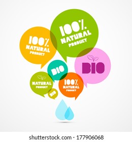 Colorful Natural Product Bio Green Labels Set Isolated on White Background