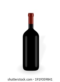 Colorful naturalistic closed 3D wine bottle without label. Vector Illustration. EPS10