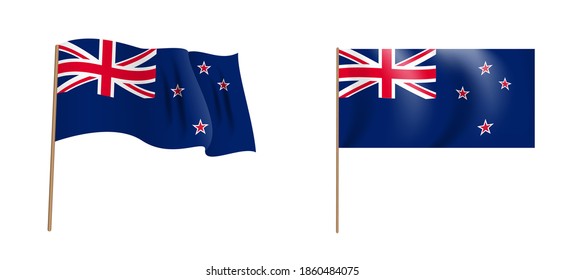 Colorful naturalistic waving flag of New Zealand. Vector Illustration.