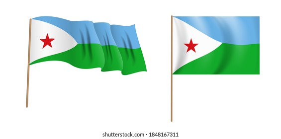 colorful naturalistic waving flag of the Republic of Djibouti. Vector Illustration. EPS10