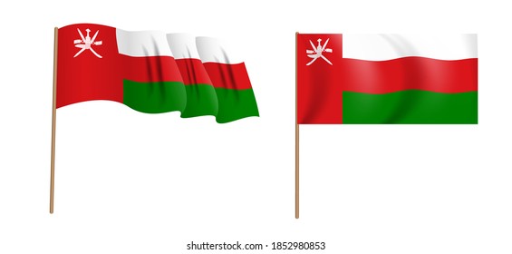 Colorful naturalistic waving flag Sultanate of Oman. Vector Illustration. EPS10