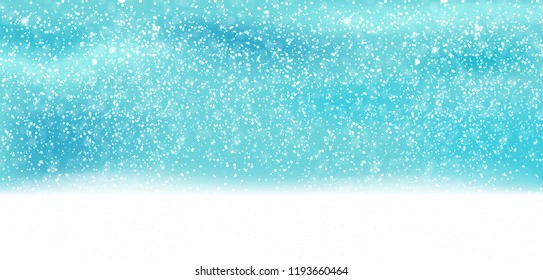 Colorful naturalistic winter background with falling snow on drifts. Vector Illustration. EPS10