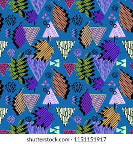 Colorful nature autumn geometric leaves seamless pattern ready for print. Vector illustration trendy hipster style.