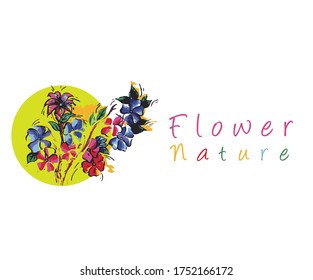 Colorful nature and flowers logo vector illustration with dummy text on white background.