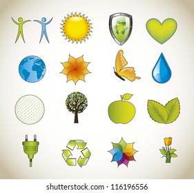 colorful nature icons over vintage background. vector illustration