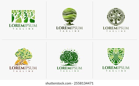 Colorful nature tree logo design set