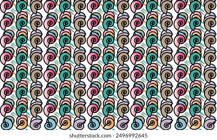 a colorful nautical-themed pattern, seashells.