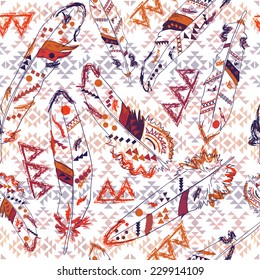 Colorful navajo pattern with feathers