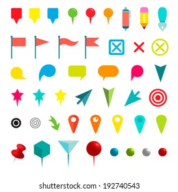 Colorful Navigation Pins. Isolated on White Vector Illustration. 