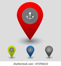Colorful navigation signs with flat anchor icon vector
