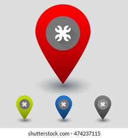 Colorful navigation signs with flat wrench. Vector repair shop navigation sign