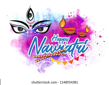 Colorful Navratri Festival Template Design with Watercolor Background