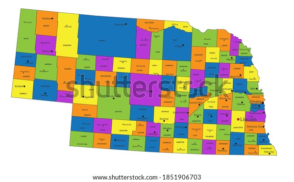 Colorful Nebraska Political Map Clearly Labeled Stock Vector (Royalty ...