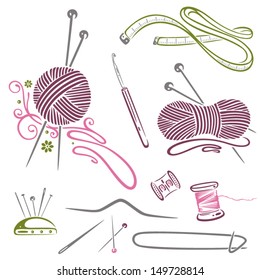 Colorful needlework vector set, knit and crochet, handwork. svg