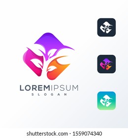 colorful negative space tree logo design