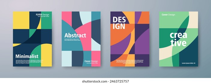 Colorful neo geometric covers set. Modern flyer with geometric shapes background, Neo geo template poster for flyer, poster, banner, presentation illustration.