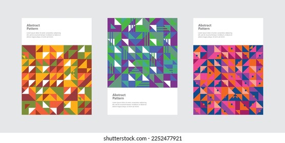 Colorful neo geometric poster. Grid with color geometrical shapes. Modern abstract promotional flyer background illustration set. Geometric template poster, brochure neo pattern