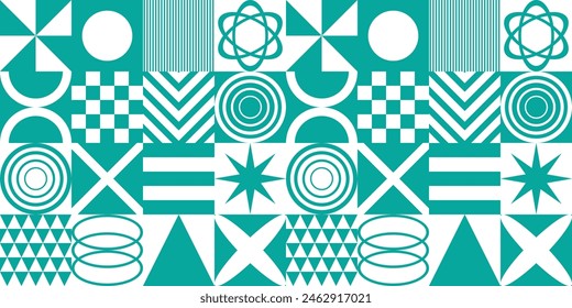 Colorful neo geometric poster. Grid with color geometrical shapes. Modern abstract promotional flyer background vector illustration set. Geometric