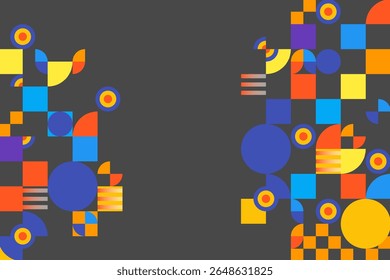 Colorful neo geometric poster. Grid with color geometrical shapes. Modern abstract promotional flyer background vector illustration set. Geometric template poster, brochure neo pattern