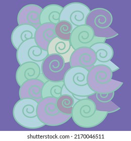 Colorful neo-geometric poster. Spirals on purple background. Abstract wave. Geometric template for poster, flyer, baner, poster, background image. Vector illustration.