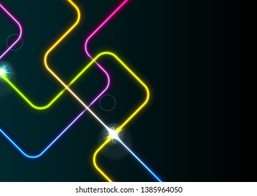 Colorful neon abstract lines geometric tech background. Vector design