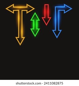 Colorful neon arrow set, vector illustration.