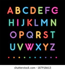 colorful neon capital alphabet letters a to z fonts. vector.