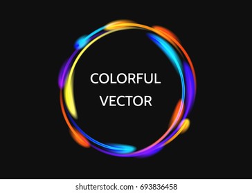 Colorful  neon circle lights effect  on black  background. Shining  magic flash energy beams. Abstract  multicolored  ring.   Vector  banner template.