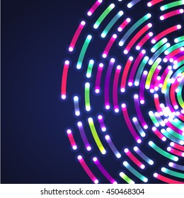Colorful neon circles background, vector