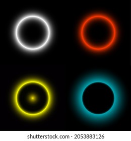 Colorful neon circles on black background. Fully editable colors, printable vector art.