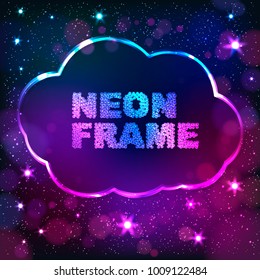 Farbige Neonwolken-Rahmen auf dunklem Sternhintergrund, Vektorgrafik abstrakt.