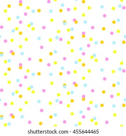 Colorful neon confetti seamless vector background for party cards. Holiday celebration multicolored dot pattern.