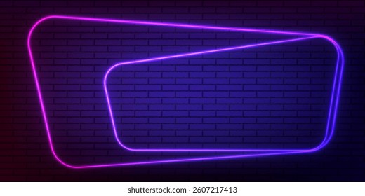 Colorful neon frame lighting on the dark brick wall background.