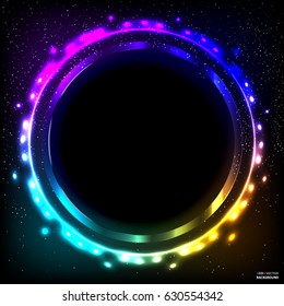 Colorful neon frame on a dark background, vector abstract illustration.