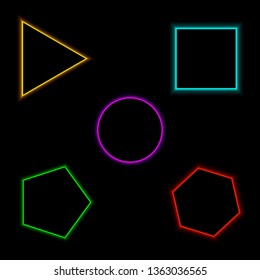 Colorful neon frames set. Blue, pink and yellow. Vector illustration